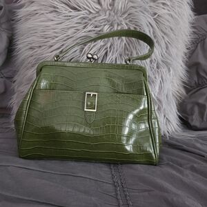 Green Crocodile-Embossed Women's Bag